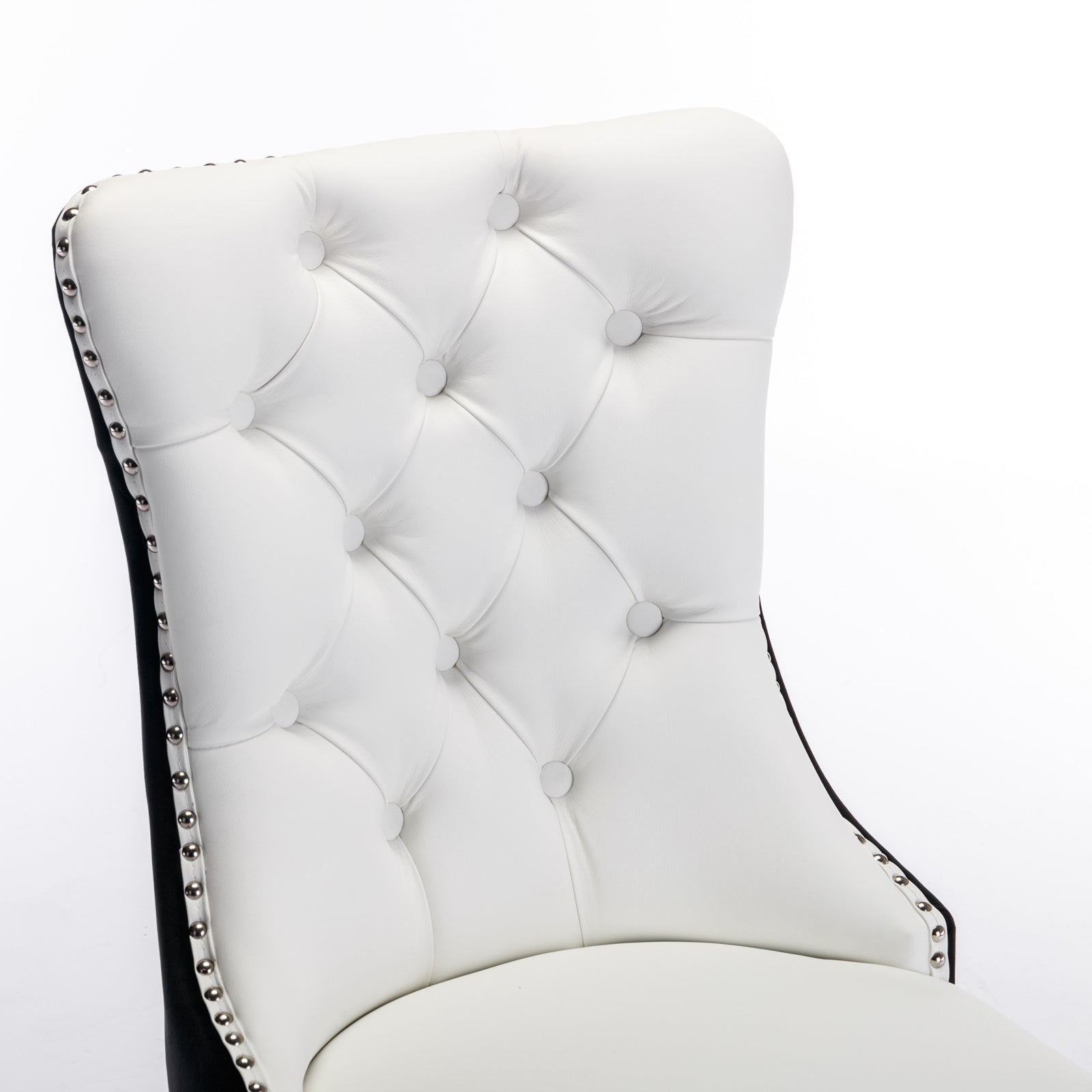 A&A Furniture,Nikki Collection Modern,High-end Tufted Solid Wood Contemporary PU and Velvet Upholstered Dining Chair with Wood Legs Nailhead Trim  2 Pcs Set,White+Black, SW2101WB - Grand Goldman Shop