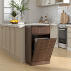 Woodgrain Tilt-Out Trash Can Cabinet with Wave-Textured Drawer & Pull-Out Bin in Walnut Finish - Grand Goldman Shop