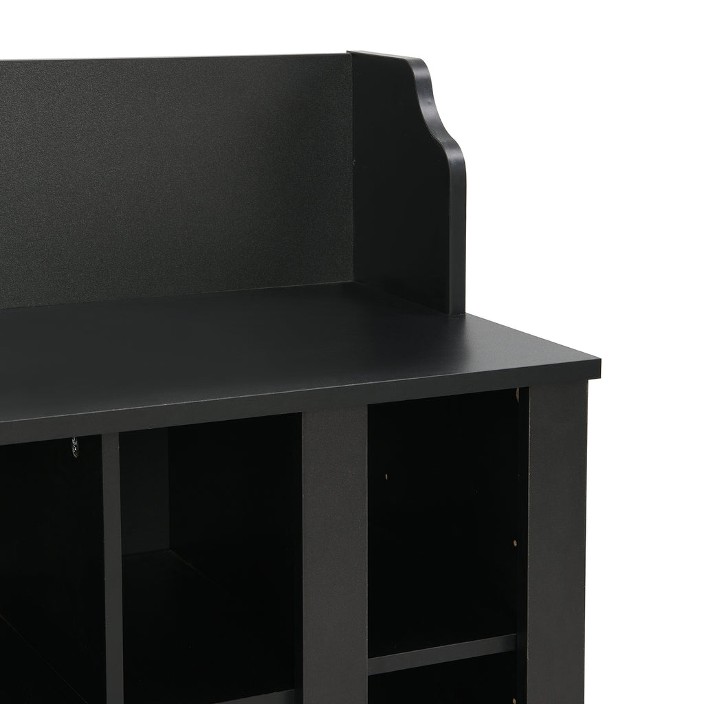 ON-TREND Shoe Storage Bench with Shelves and 4 Hooks, Elegant Hall Tree with Wall Mounted Coat Rack, Entryway Organizer For Hallway, Foyer, Mudroom, Black - Grand Goldman Shop