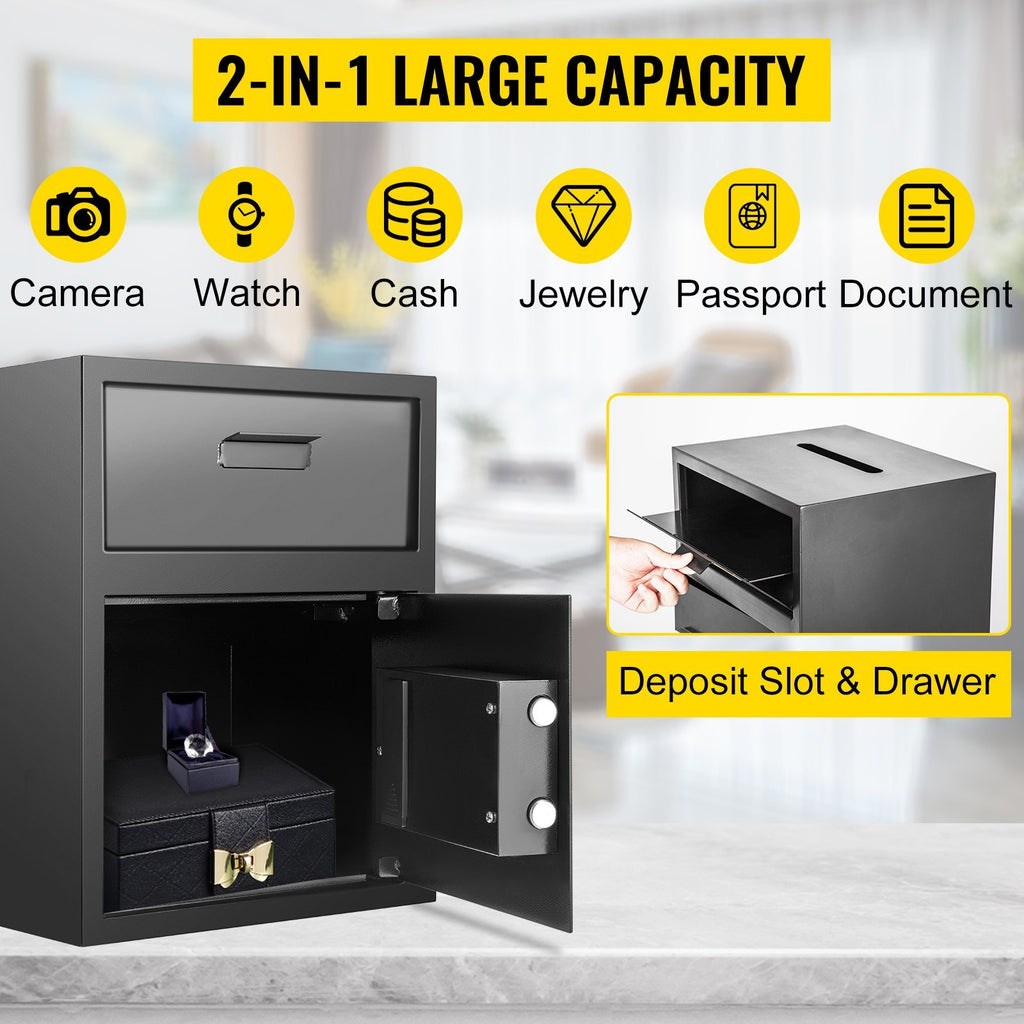 Digital Depository Safe 1.7 Cubic Feet Made of Carbon Steel Electronic Code Lock Depository Safe with Deposit Slot with Two E