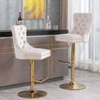 A&A Furniture,Thick Golden Swivel Velvet Barstools Adjusatble Seat Height from 27-35 Inch, Modern Upholstered Bar Stools with Backs Comfortable Tufted for Home Pub and Kitchen Island (Beige,Set of 2) - Grand Goldman Shop
