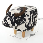 Cow-Shaped Ottoman Footstool, Black and White Modern Accent Stool with Velvet Horns, Fabric Body, Birch Legs - Grand Goldman Shop