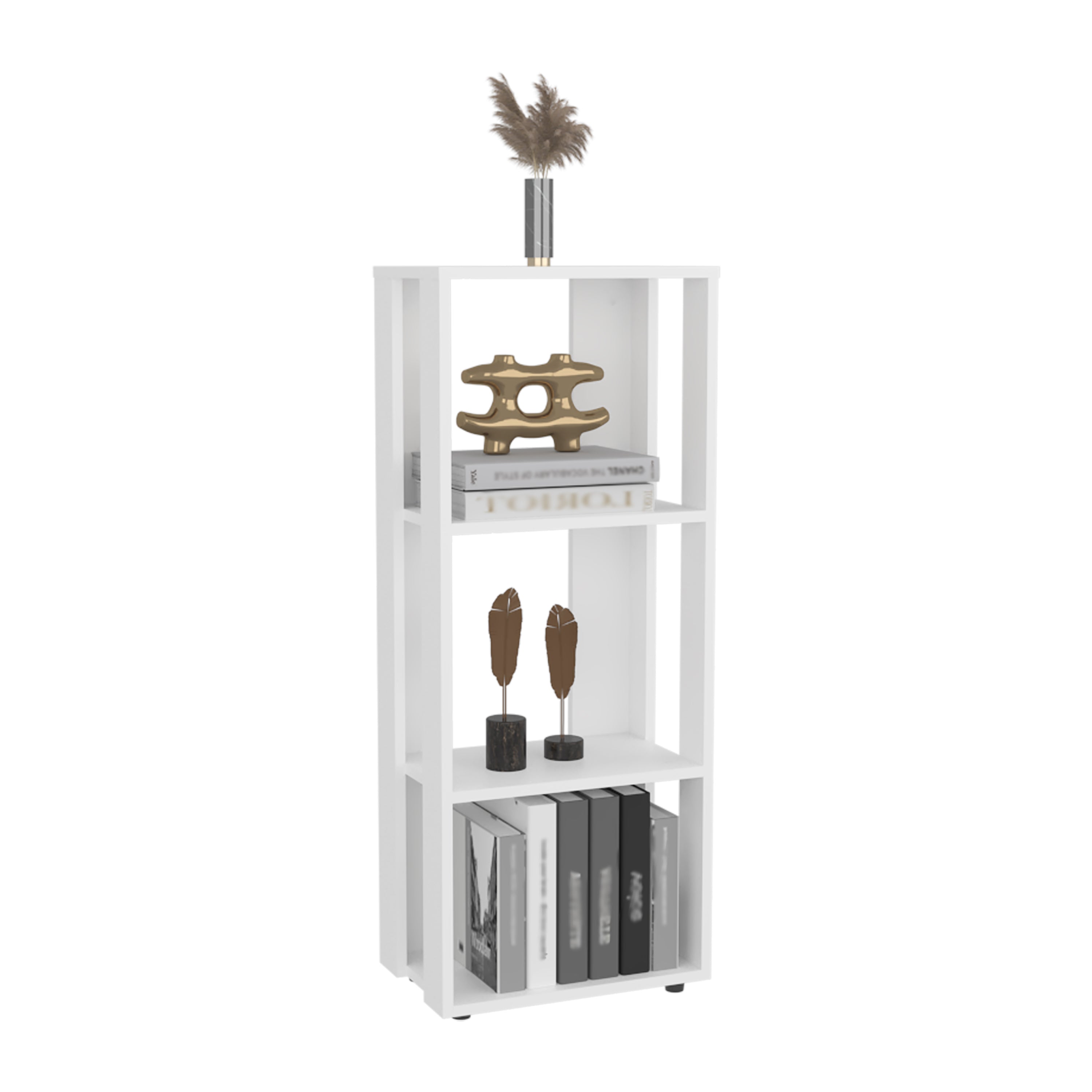 Eco 39' Tall Four-Tier Bookcase, Living Room, Storage Cabinet, Shelves White - Grand Goldman