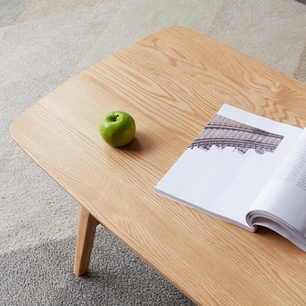 Natural Wood Center Table Low Table with Storage Shelf, Solid Wood Top, Easy to Assemble, 31.5'' - Grand Goldman Shop