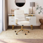 Textured Boucle Fabric White and Gold Office Chair, Modern Height Adjustable Desk Chair with Padded Arms | Premium Home Decor