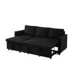 Loveseat Sofa with Chaise Lounge L-Shaped Modular Convertible Sofa with Storage Chaise, Corduroy Tufted Upholstered Sleeper Sectional Sofa,Pull Out Sleep Couch Bed and Reclining Backrest-Black - Grand Goldman Shop