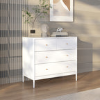 White 4-Drawer Kids Dresser with Antique Brass Pulls, Wooden Storage Cabinet for Nursery or Toddler Bedroom, 35.4' Wide - Grand Goldman Shop