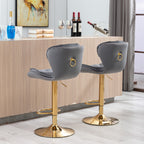 Set of 2  Bar Stools,with Chrome Footrest and Base Swivel Height Adjustable Mechanical Lifting Velvet + Golden Leg Simple Bar Stool-gray - Grand Goldman Shop