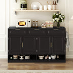 U-Style Farmhouse Sideboard with 3 Drawers & 4 Doors,59.1' Multi-Functional Storage Buffet with Adjustable Shelf and Open Storage Compartments, Suitable for Dining Room, Living Room, Entryway. - Grand Goldman Shop