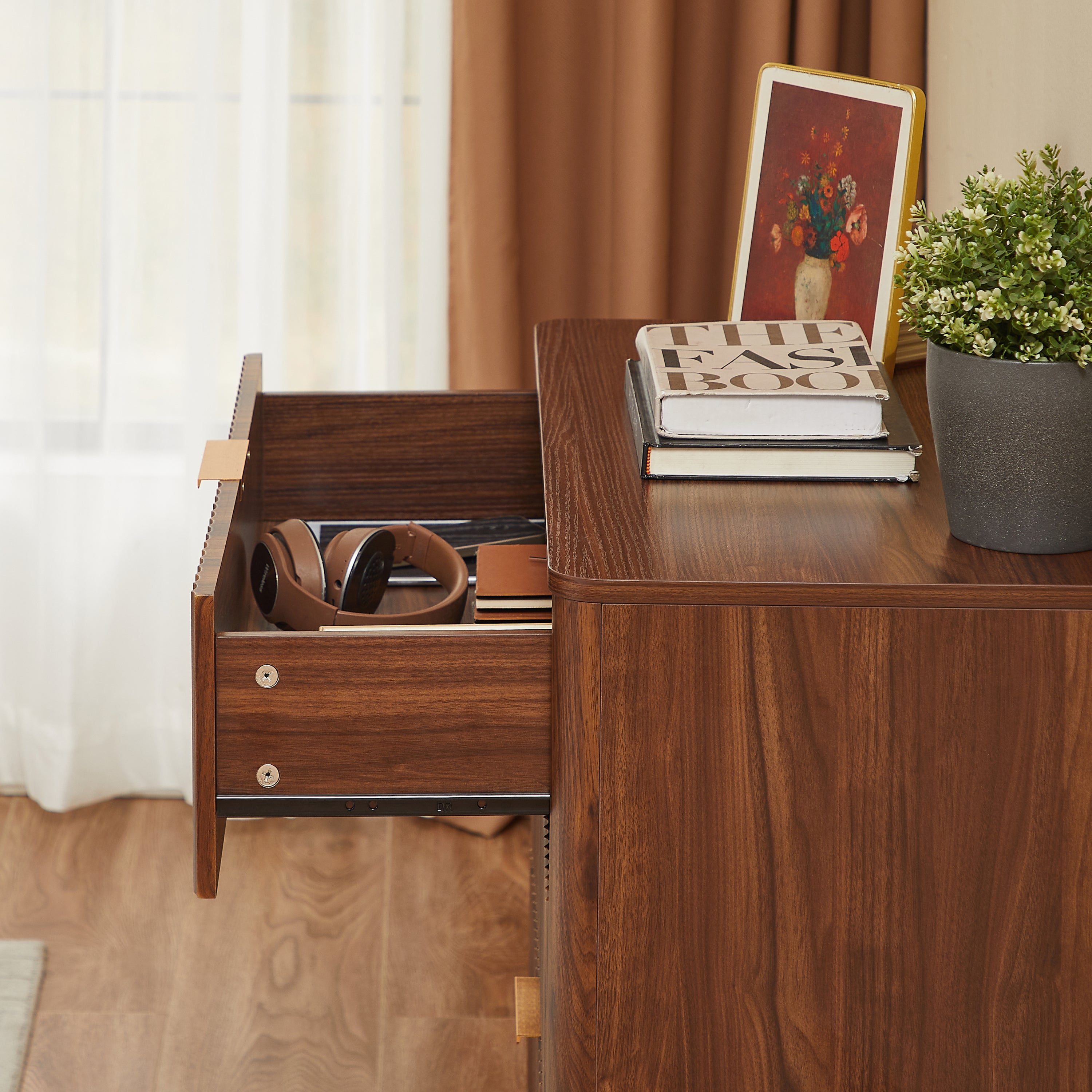 Fluted 3 Drawer Dresser Set of 2, Mid-Century Modern Tall Chest of Drawers with Vertical Grooved Design, Solid Wood Storage Cabinet with Metal Handles for Bedroom Living Room, Walnut - Grand Goldman Shop
