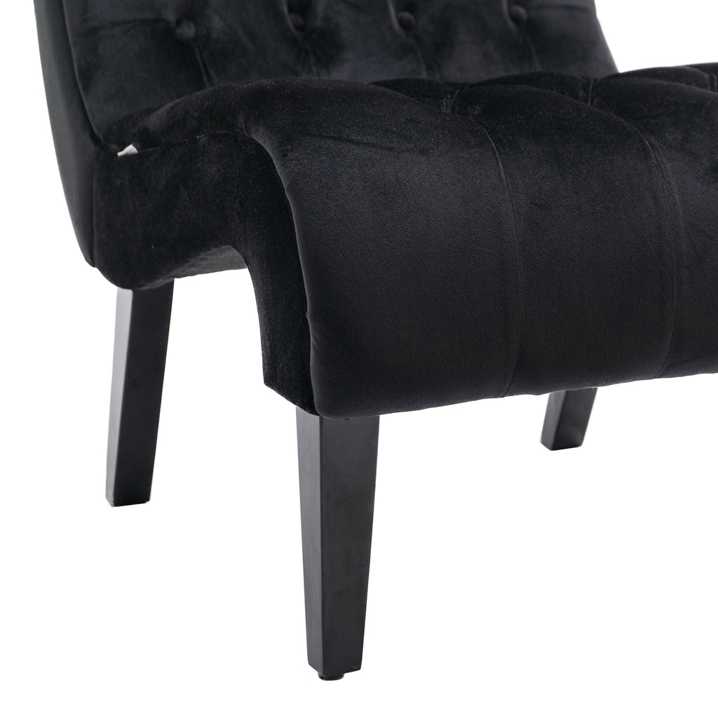 COOLMORE Modern Velvet Armless Accent Living Room Chair / Leisure Chair,Upholstered Fabric Button Comfortable Chair with Wooden Legs for Bedroom, Living Room, Office (Black Velvet) - Grand Goldman Shop