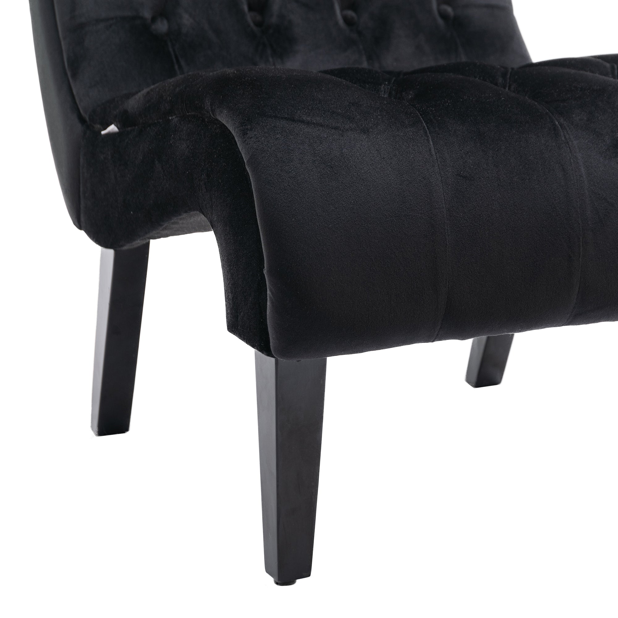 COOLMORE Modern Velvet Armless Accent Living Room Chair / Leisure Chair,Upholstered Fabric Button Comfortable Chair with Wooden Legs for Bedroom, Living Room, Office (Black Velvet) - Grand Goldman Shop