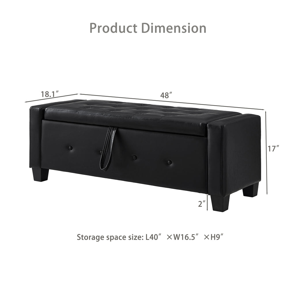 48' Ottoman Bench with Storage, Bench for Bedroom,Living Room,Hallway, Upholstered Tufted Faux Leather PU Ottoman Black - Grand Goldman Shop
