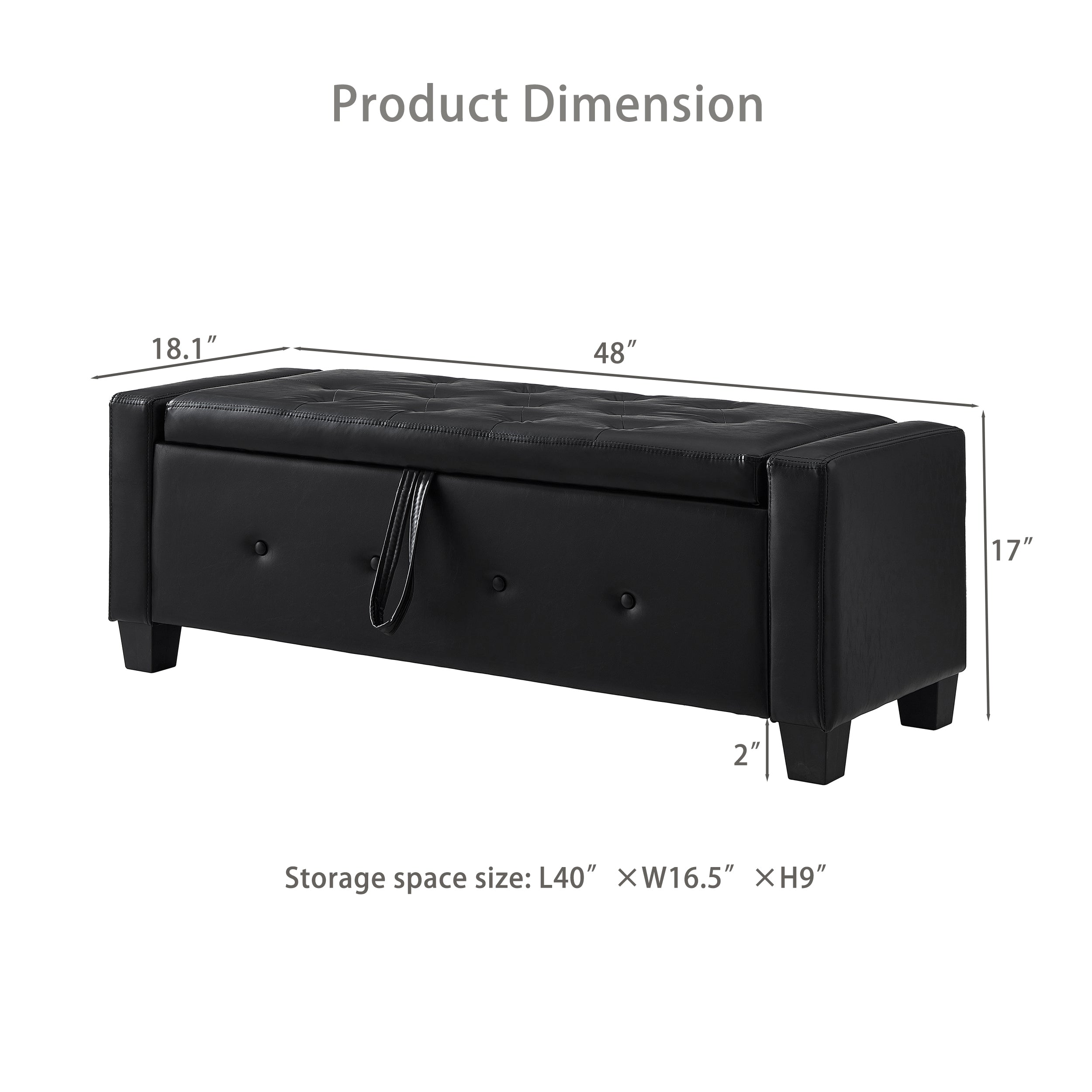 48' Ottoman Bench with Storage, Bench for Bedroom,Living Room,Hallway, Upholstered Tufted Faux Leather PU Ottoman Black - Grand Goldman Shop