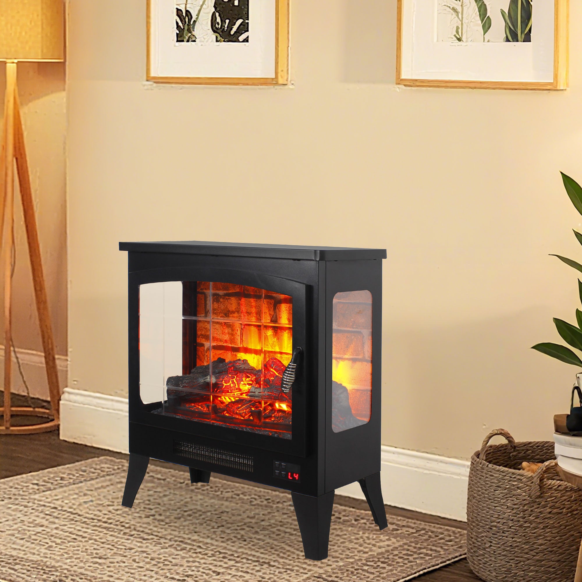 21 inchThree-sided Freestanding Electric Fireplace Stove heater with 3D Flame effect with remote control - Grand Goldman Shop