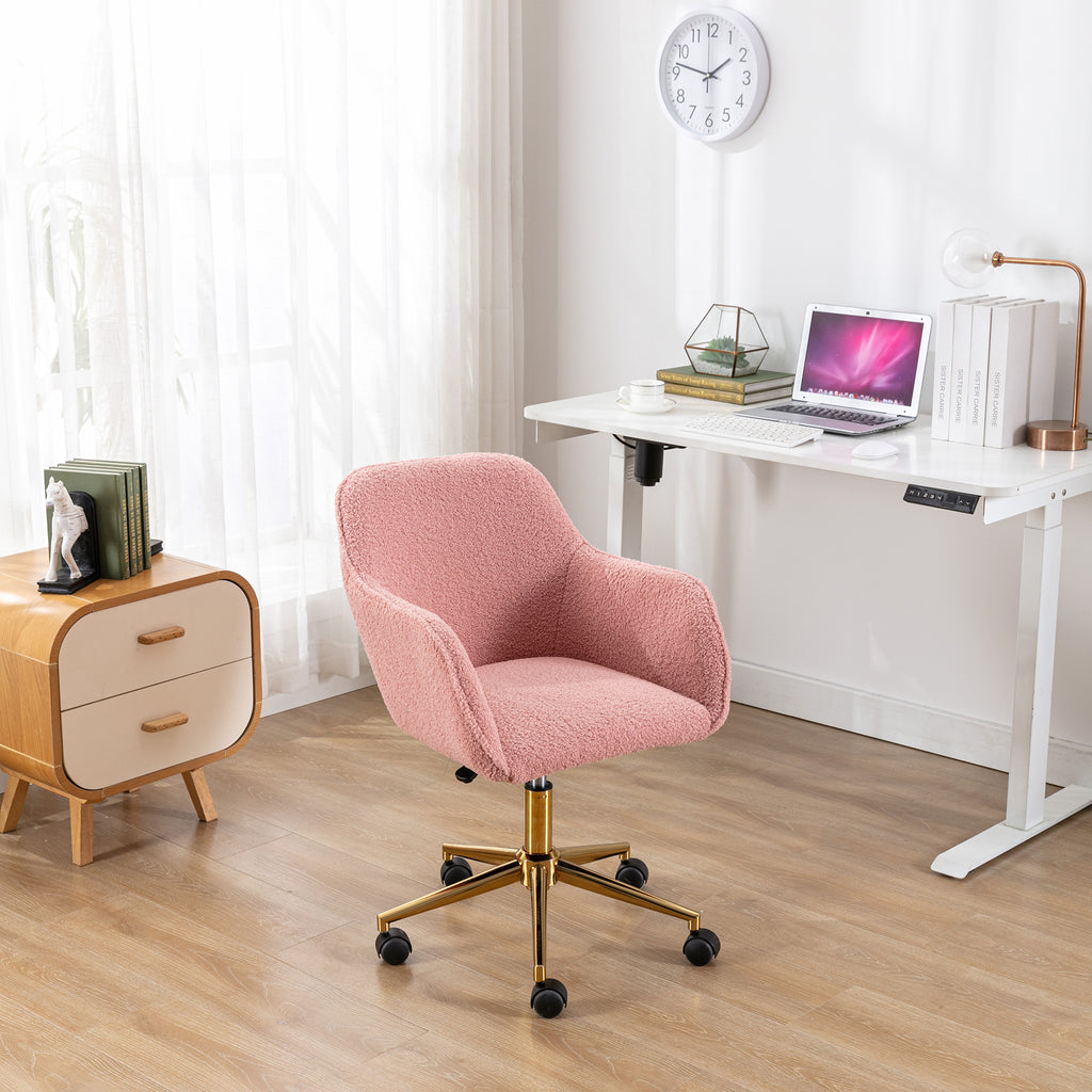 Modern Teddy Fabric Material Adjustable Height 360 Revolving Home Office Chair With Gold Metal Legs And Universal Wheel For I