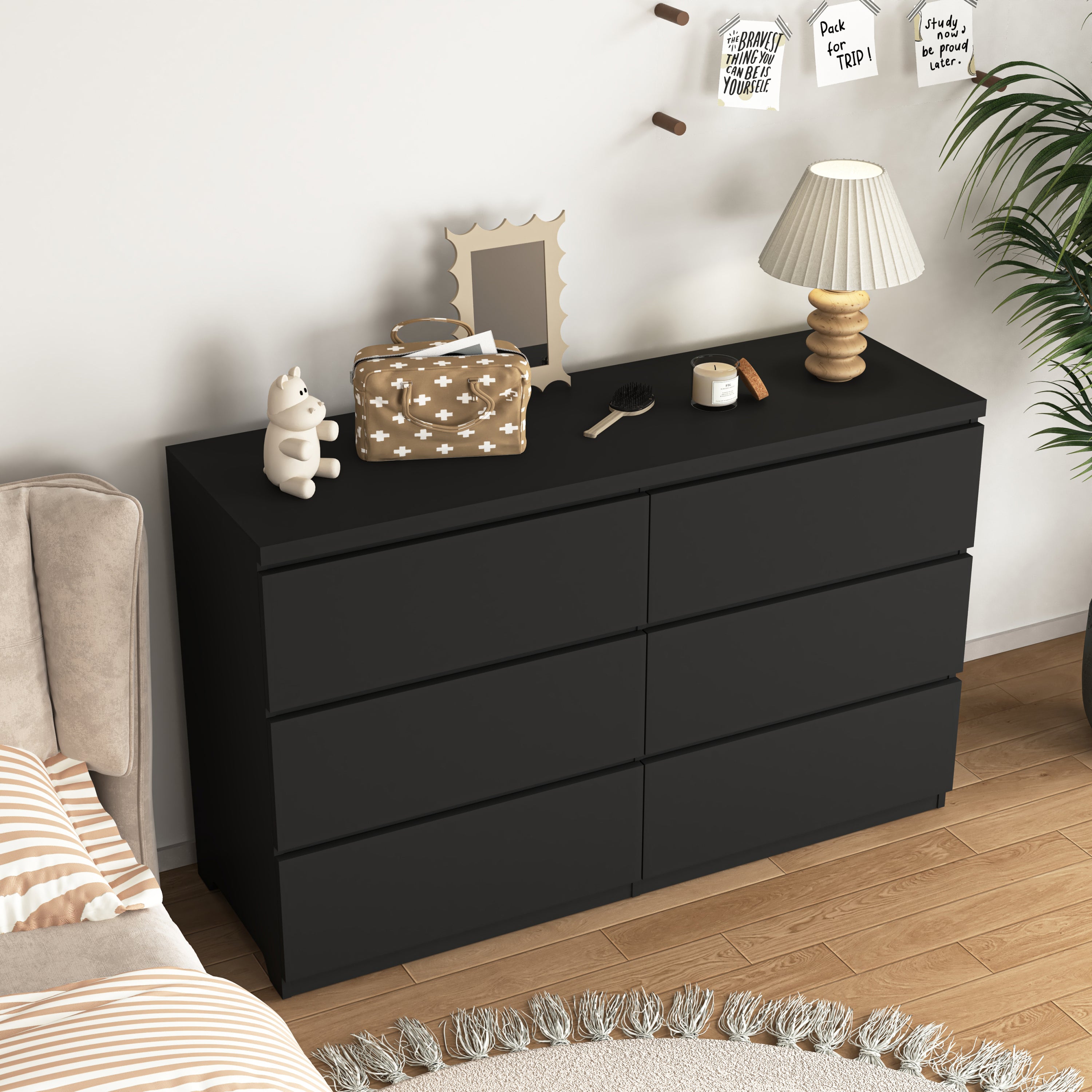 6 Drawer Storage Cabinet ,Dresser, Wood Storage Tower Clothes Organizer, Wide Chest of 6 Drawers, Large Storage Space for Bedroom, Hallway, Entryway Living Room - Grand Goldman Shop