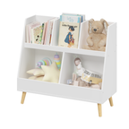Modern Kids Bookshelf and Toy Organizer with 5 Cubbies, 2-Tier Wooden Open Bookcase, White MDF and Pine Legs | Premium Home D
