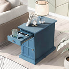U-Can Classic Vintage Livingroom End Table Side Table with USB Ports and One Multifunctional Drawer with cup holders, Antique Navy (Old SKU: WF296294AAM) - Grand Goldman Shop