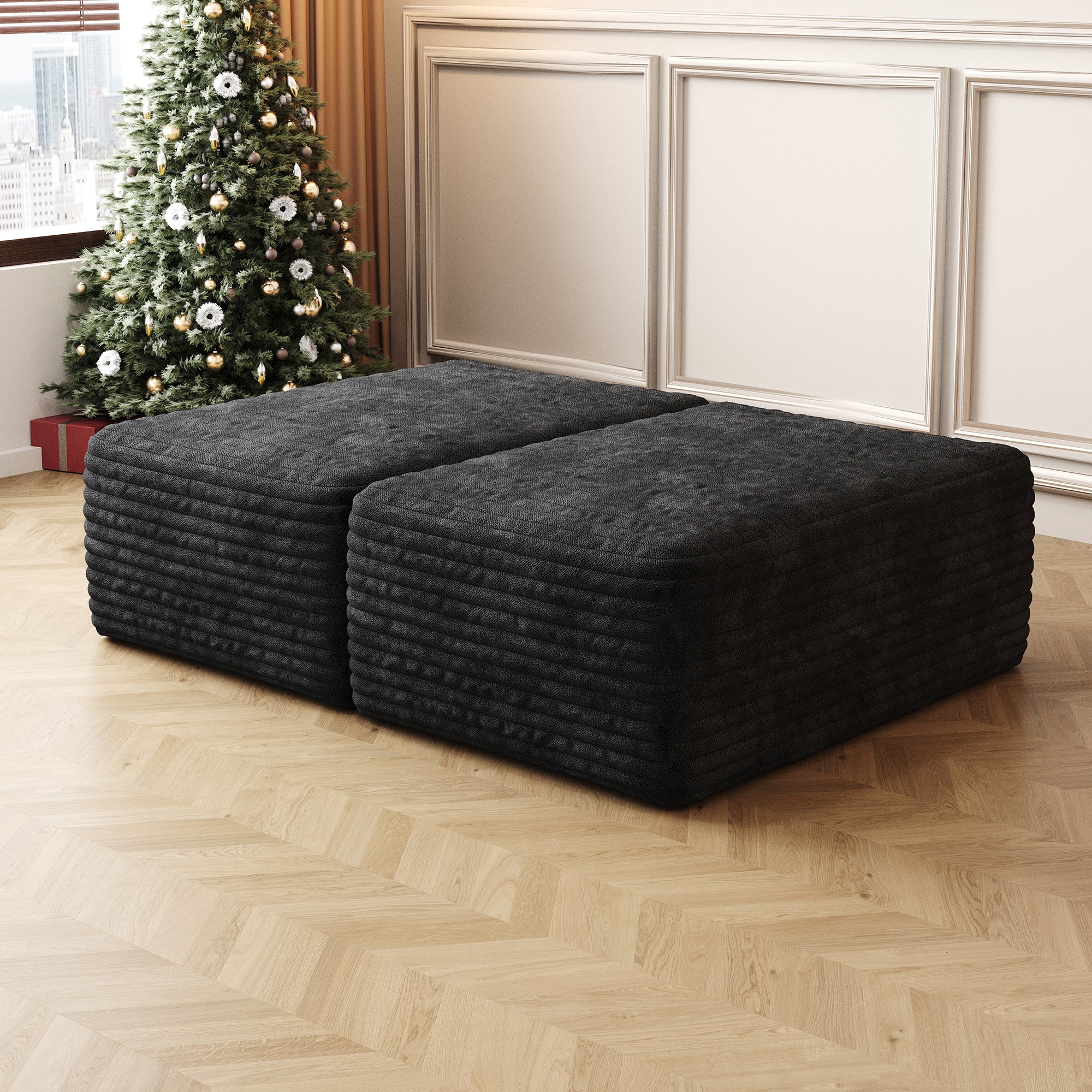 Sofa ottoman ,No Assembly Required,Black(Plush Corduroy Fabric) - Grand Goldman Shop