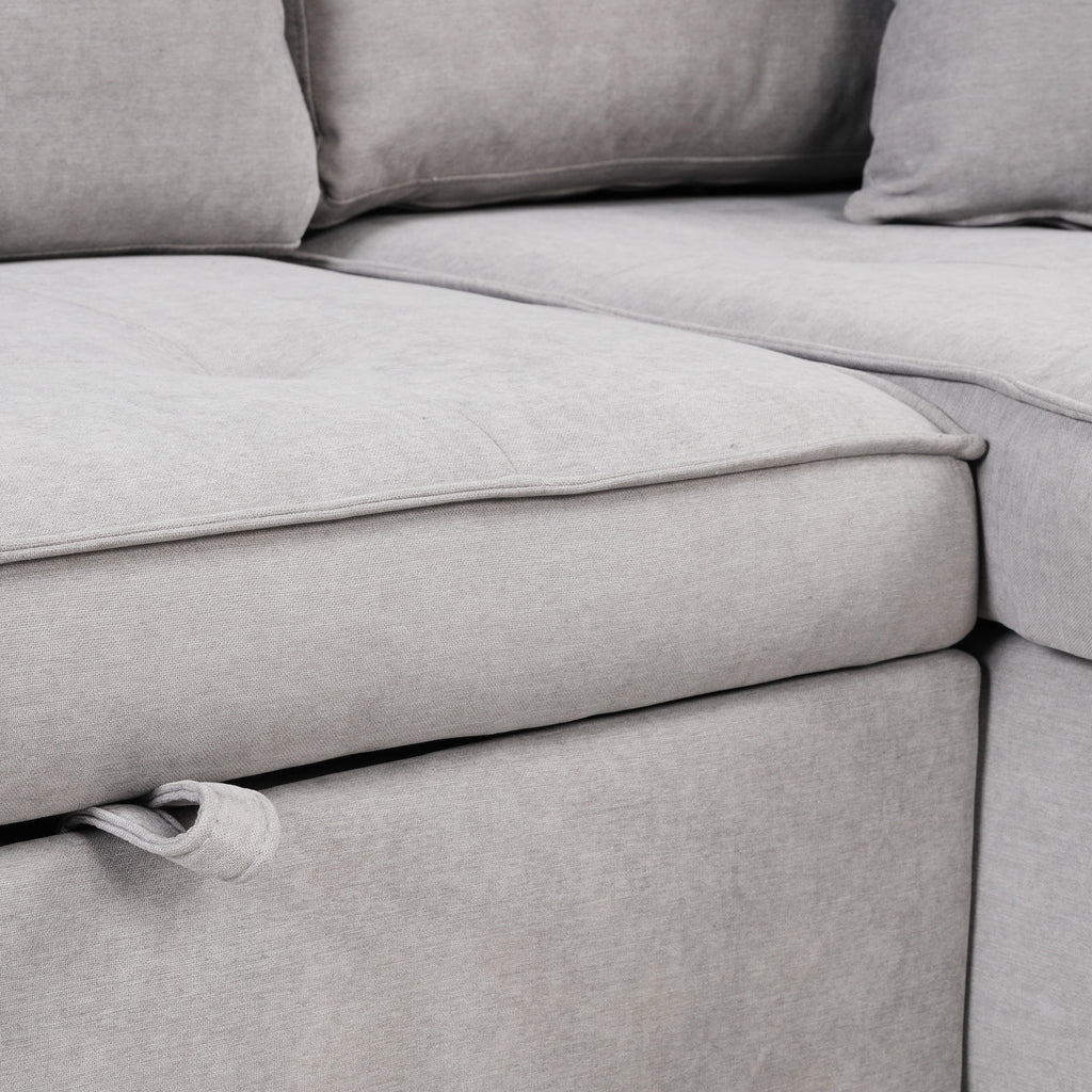 Modern Reversible L-Shape Pull Out Sleeper Sofa with Storage Chaise and Stools, Gray Linen, 104.5' - Grand Goldman Shop