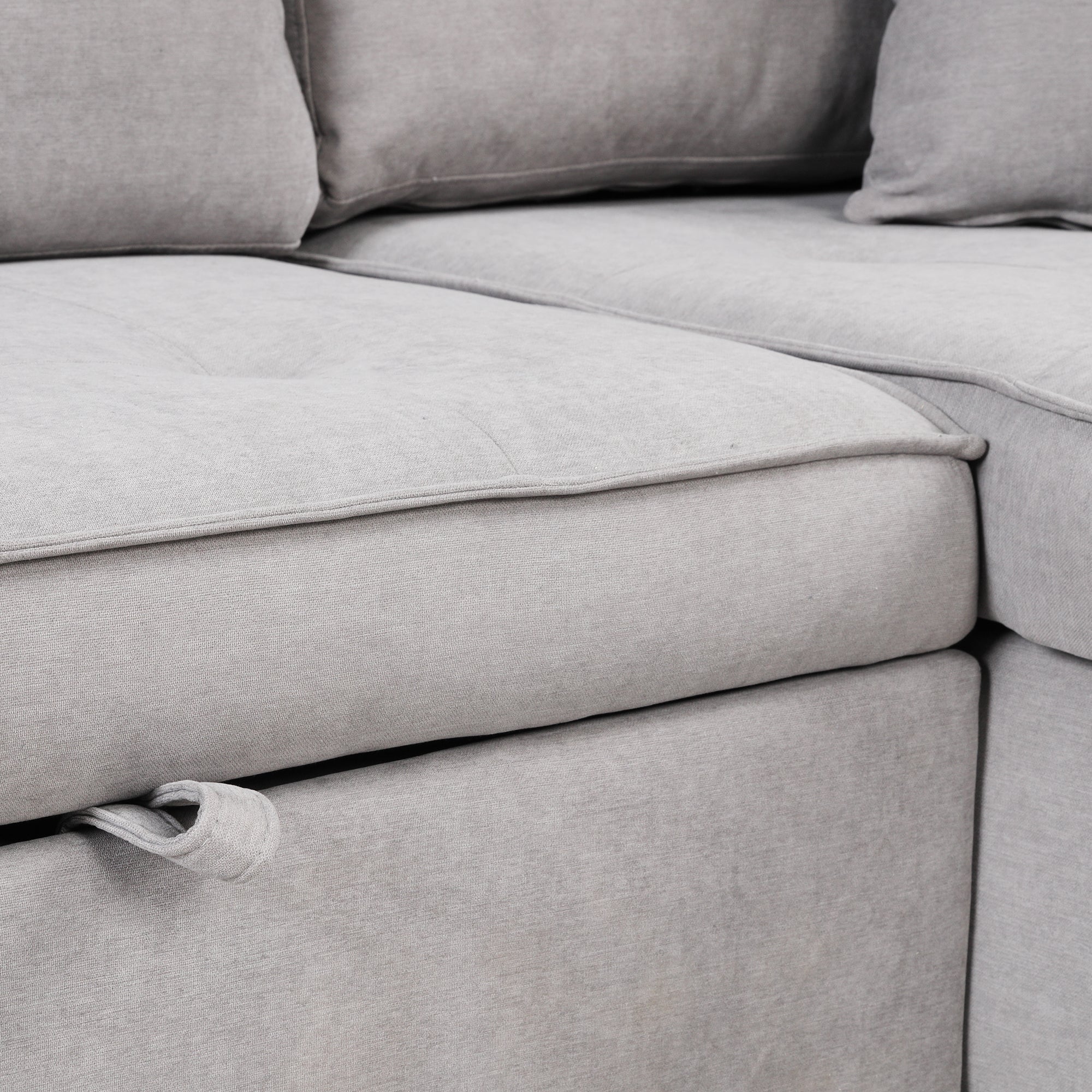 Modern Reversible L-Shape Pull Out Sleeper Sofa with Storage Chaise and Stools, Gray Linen, 104.5' - Grand Goldman Shop