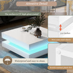 ON-TREND High Gloss Minimalist Design with LED Lights, 2-Tier Square Coffee Table, Center Table for Living Room, 31.5''x31.5''x14.2'', White - Grand Goldman Shop