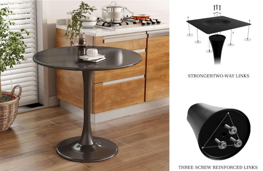 Black Round Table, Modern Dining Table, MDF Top and Steel Base Tulip Round Kitchen Table, Mid Century Coffee Table for Living Room 24 Inch, Kitchen Table, Oval Dining Table - Grand Goldman Shop