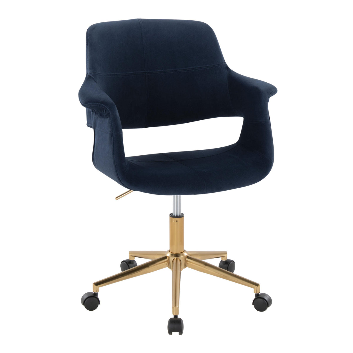 Mid-Century Modern Office Chair in Gold Metal and Blue Velvet | Premium Home Decor - Grand Goldman