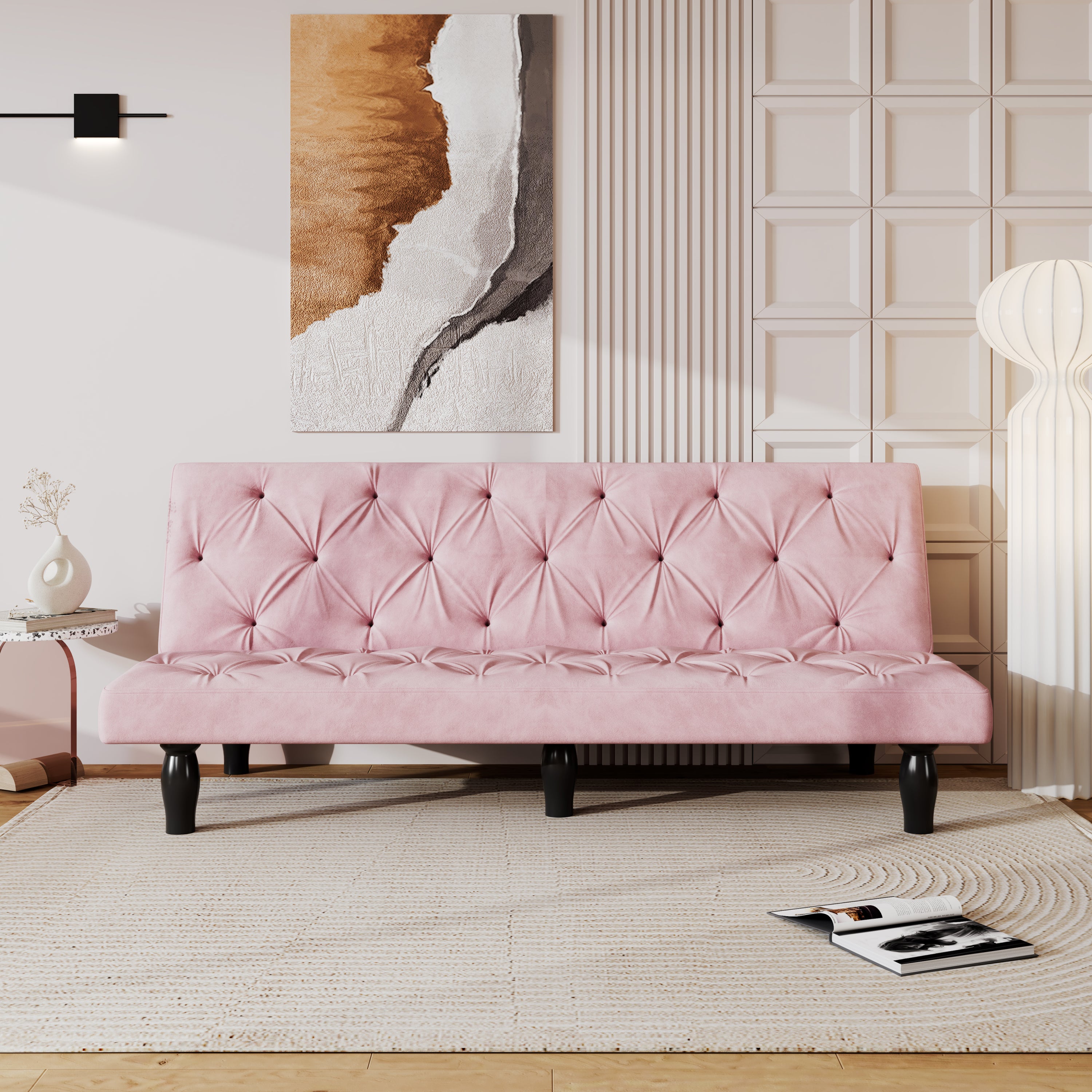 Sofa to Sofa Bed Transformation: 66' Pink Velvet Sofa Bed, Ideal for Family Living Rooms, Apartments & Bedrooms - Grand Goldman Shop