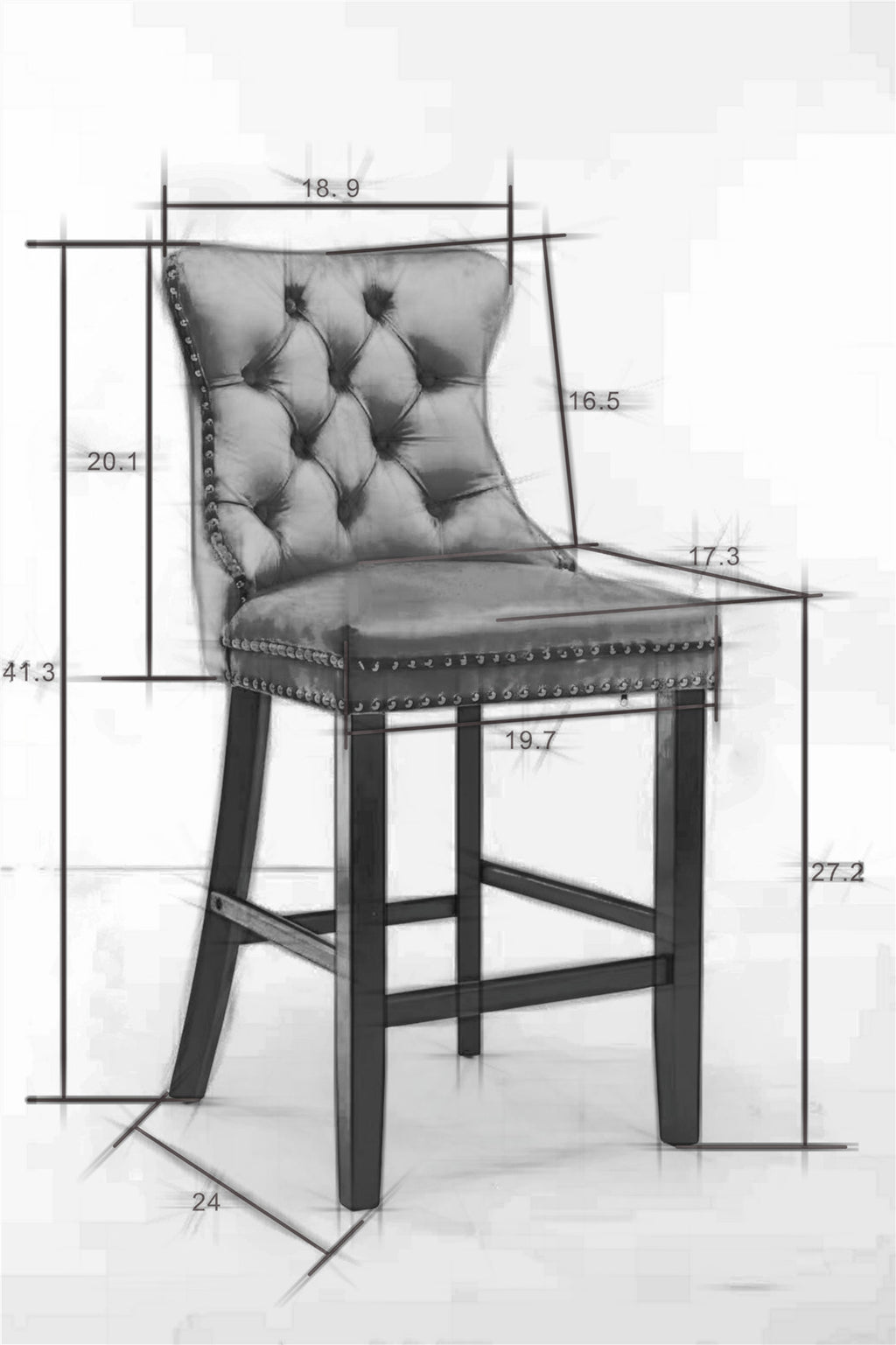 Contemporary Velvet Upholstered Barstools with Button Tufted Decoration and Wooden Legs, and Chrome Nailhead Trim, Leisure Style Bar Chairs,Bar stools, Set of 2 (Black),SW2002BK - Grand Goldman Shop