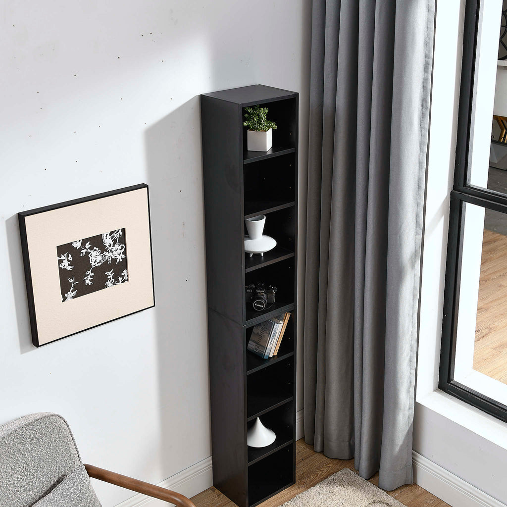 8-Tier Media Tower Rack, CD DVD Slim Storage Cabinet with Adjustable Shelves, Tall Narrow Bookcase Display Bookshelf for Home Office,Multi-functional double-decker bookcase - Grand Goldman Shop