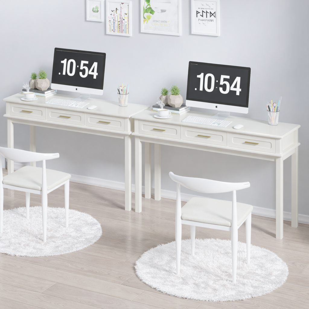 Cream White Vanity Desk with 3 Drawers, Modern Makeup Table or Writing Desk, Multipurpose Dressing Table for Bedroom, No Mirror Included - Grand Goldman Shop