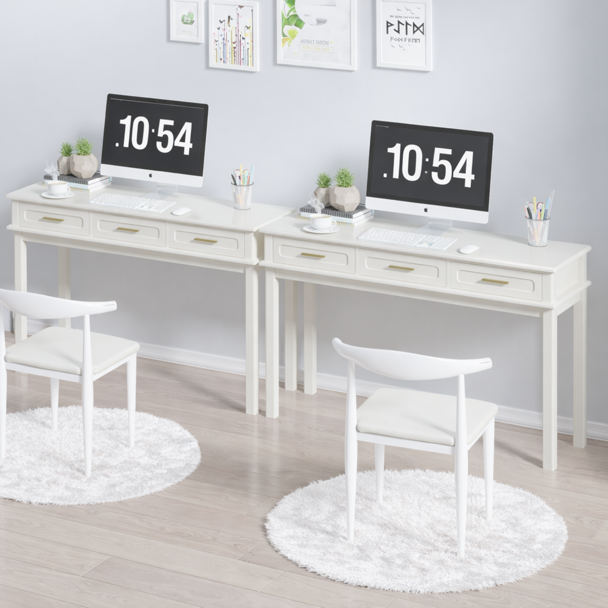 Cream White Vanity Desk with 3 Drawers, Modern Makeup Table or Writing Desk, Multipurpose Dressing Table for Bedroom, No Mirror Included - Grand Goldman Shop