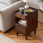 Wooden Bedside Table  with 1 Drawer Open Shelves, Wood Board Side Tables Storage Small Narrow Desk Chest of Drawer, Lamp Stand Nightstand Cabinet, Bedroom Living Room Home Furniture - Grand Goldman Shop