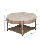 Large Round Waterproof Ottoman Coffee Table 2 Tier Oversized Button Tufted Ottoman with Wooden Shelf Storage Farmhouse Upholstered Coffee Table Living Room Footstool Ottoman Linen - Grand Goldman Shop