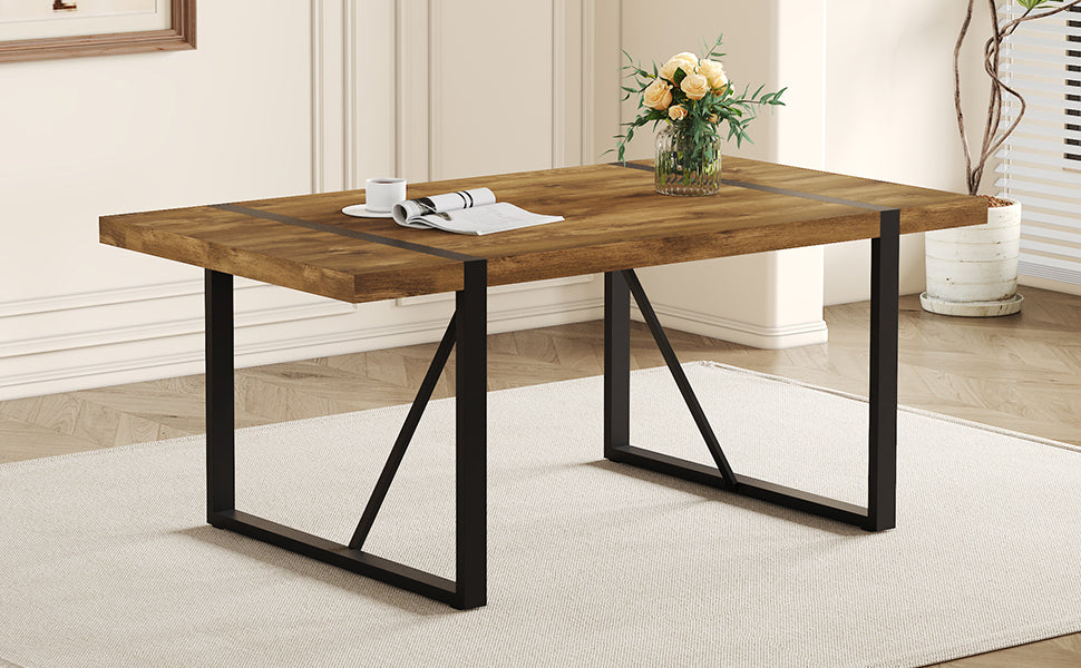 Rustic Industrial Rectangular Wood Dining Table For 4-6 Person, Thick Engineered Wood color Tabletop and Black Metal Legs,Desk For Kitchen Dining Living Room - Grand Goldman Shop