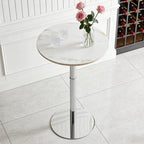 Rock slab circular tabletop non adjustable (39 inches high) bar table, bar table with silver legs and base (white) - Grand Goldman Shop
