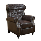 Contemporary Style Push Back Recliner with Button-Tufted Stitching and Nailhead Trim in Dark Brown PU - Grand Goldman Shop