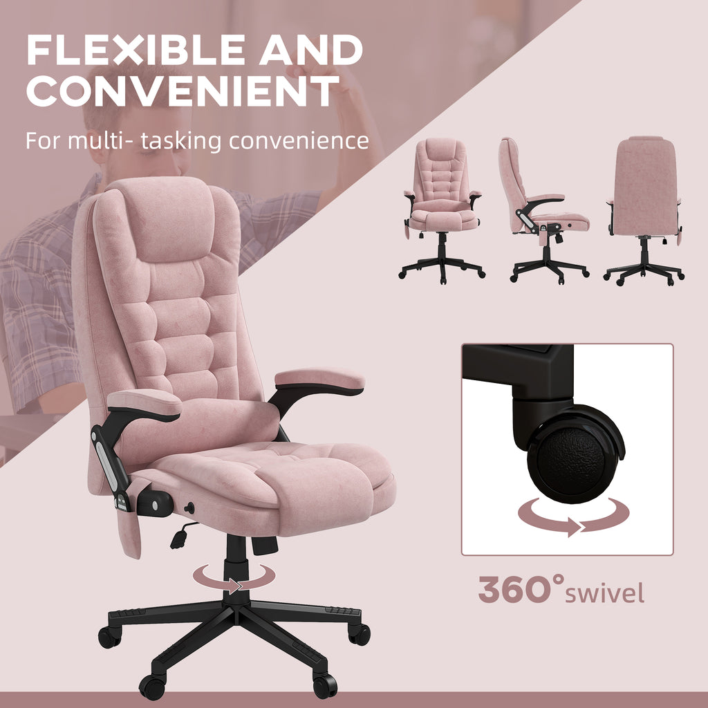 HOMCOM 6 Point Vibrating Massage Office Chair with Heat, Velvet High Back Executive Office Chair with Reclining Backrest, Pad