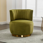Swivel Barrel Chair, Round Armchairs with Wide Upholstered, Fluffy Velvet Fabric, Olive, 25.20'' x 25.59'' x 26.38'' - Grand Goldman Shop