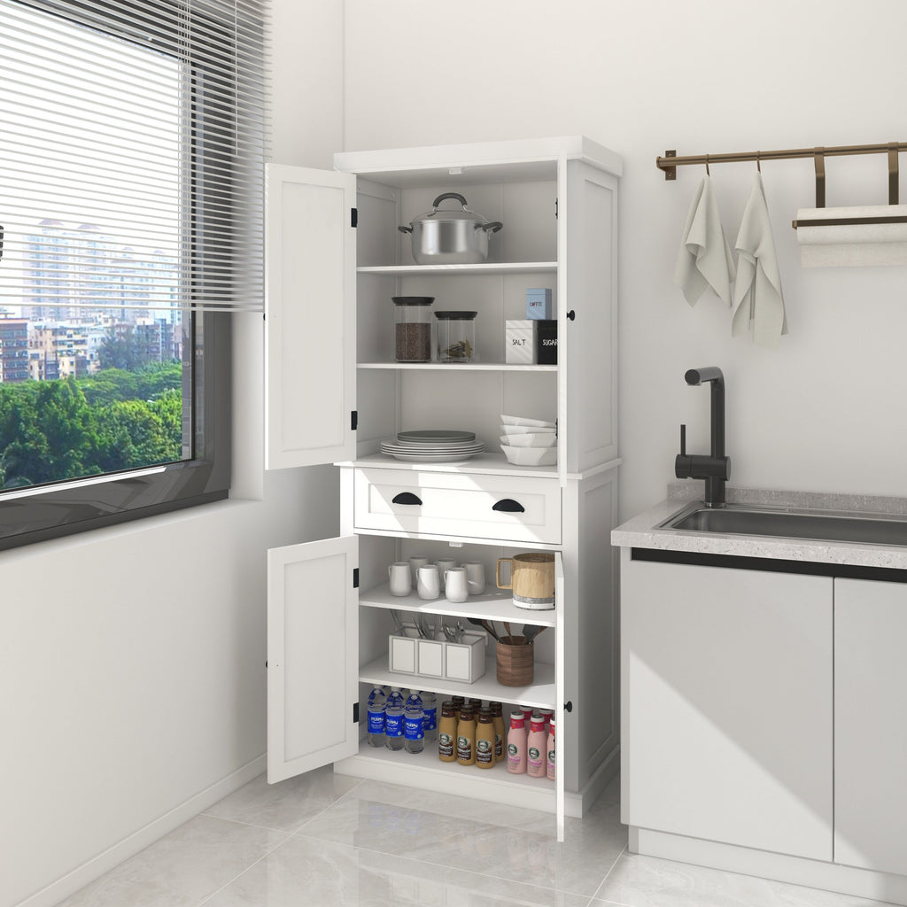 71' Kitchen Pantry Storage Cabinet , with 4 Doors, Drawer, 2 Adjustable Shelves, Freestanding Cupboard for Dining Room Living Room, Laundry-White - Grand Goldman Shop