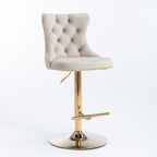 A&A Furniture,Golden Swivel Velvet Barstools Adjusatble Seat Height from 25-33 Inch,Modern Upholstered Bar Stools with Backs Comfortable Tufted for Home Pub and Kitchen Island,Beige,Set of 2 - Grand Goldman Shop