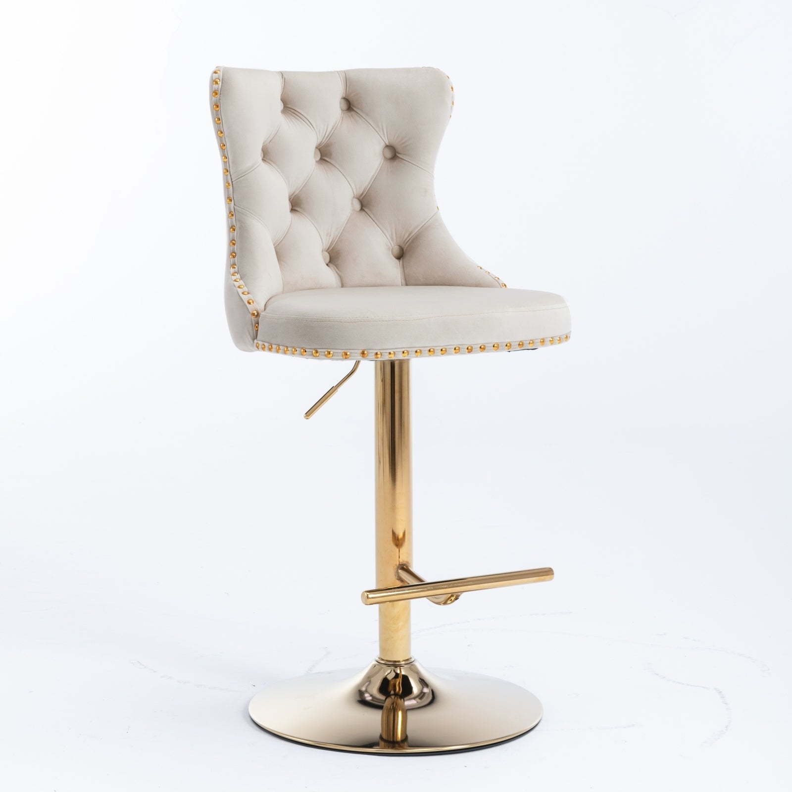 A&A Furniture,Golden Swivel Velvet Barstools Adjusatble Seat Height from 25-33 Inch,Modern Upholstered Bar Stools with Backs Comfortable Tufted for Home Pub and Kitchen Island,Beige,Set of 2 - Grand Goldman Shop