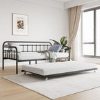 Twin Size Metal Daybed Frame with Trundle, Heavy Duty Steel Slat Support Sofa Bed Platform with Headboard, No Box Spring Needed, Black - Grand Goldman Shop