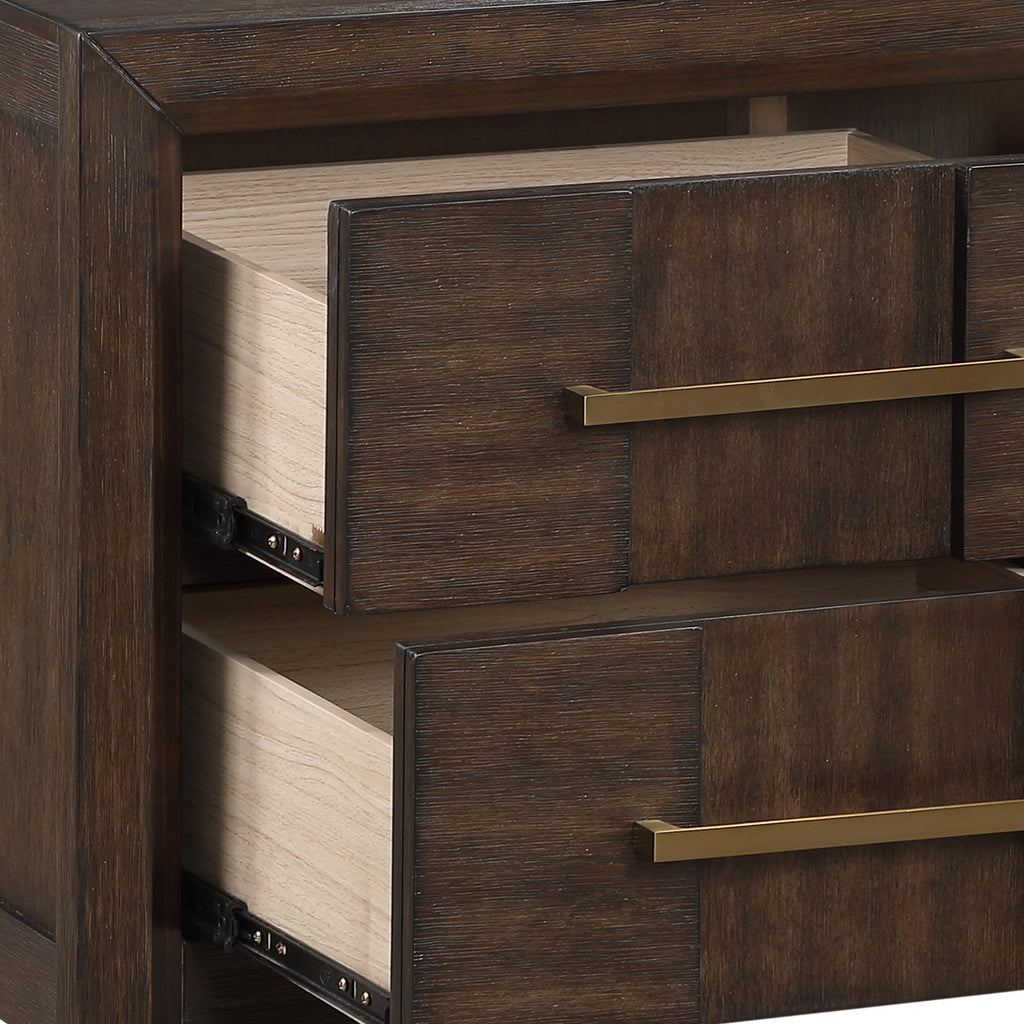 KENZO Modern King 5-Piece Storage Bedroom Set in Walnut Finish with LED Headboard, Bluetooth Speakers, USB Ports, Dresser, Mirror, Nightstand and Chest - Grand Goldman Shop