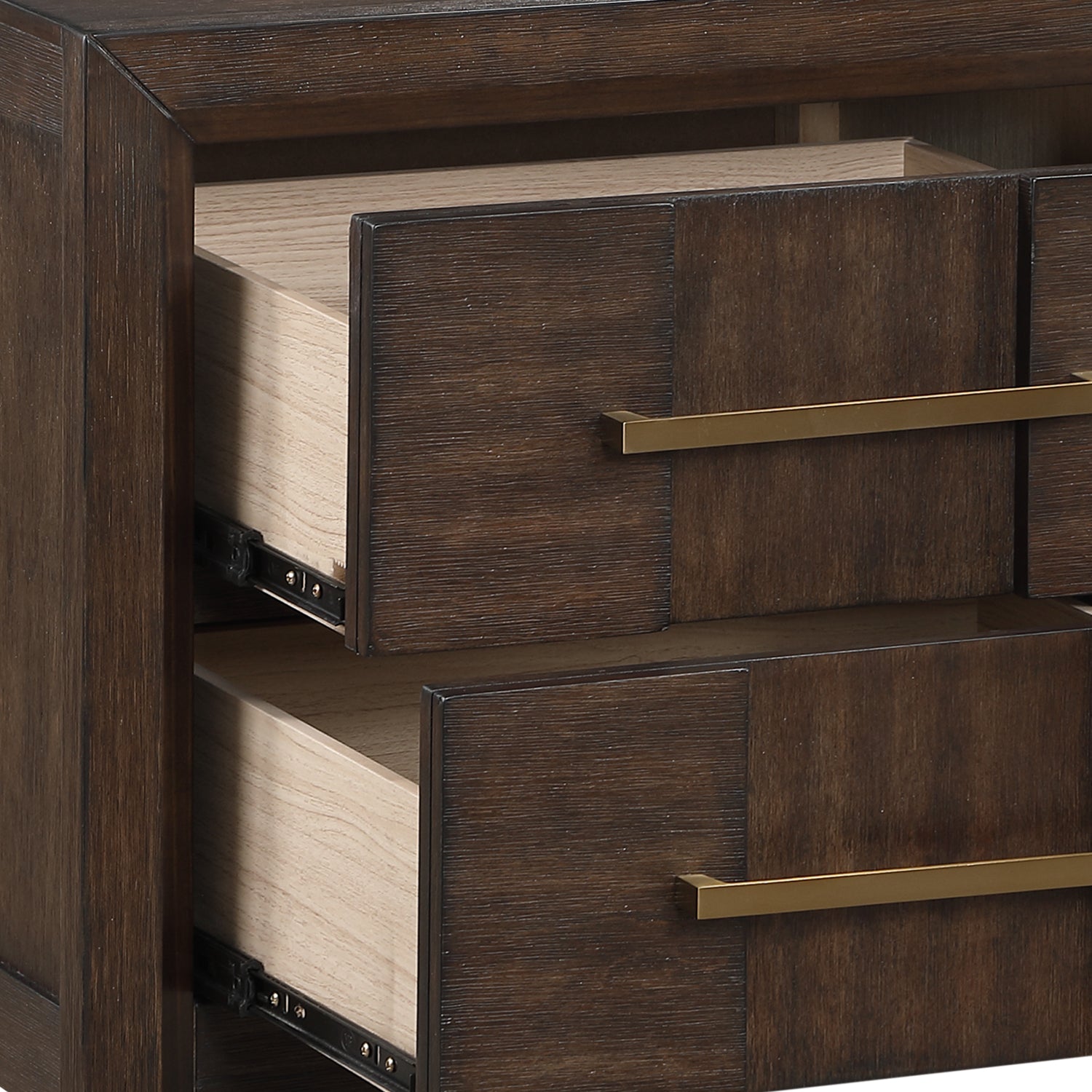 KENZO Modern King 5-Piece Storage Bedroom Set in Walnut Finish with LED Headboard, Bluetooth Speakers, USB Ports, Dresser, Mirror, Nightstand and Chest - Grand Goldman Shop