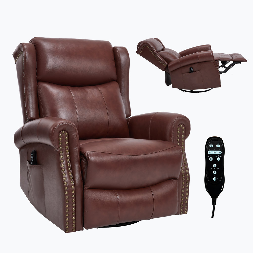Heat Massage Manual Recliner Chair with Rocker and Swivel in Genuine leather for Living Room, Red - Grand Goldman Shop