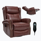 Heat Massage Manual Recliner Chair with Rocker and Swivel in Genuine leather for Living Room, Red - Grand Goldman Shop