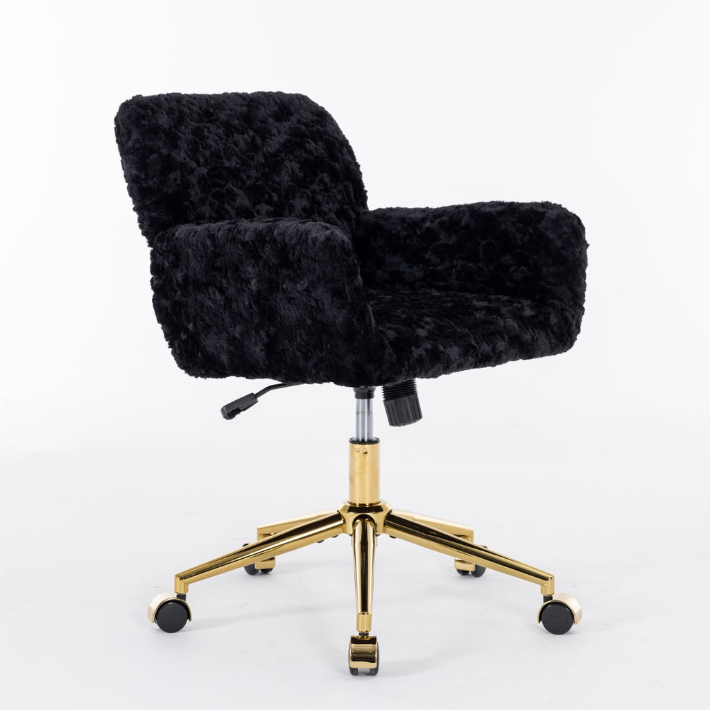 A&A Furniture Office Chair,Artificial rabbit hair Home Office Chair with Golden Metal Base,Adjustable Desk Chair Swivel Offic